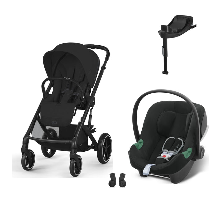 Cybex Balios S Lux Black Moon Black, Aton B2 i-Size Volcano Black (Base One bazalı) ve adaptör — travel sistem