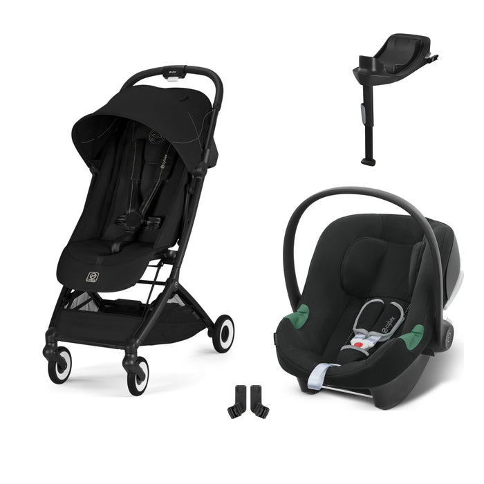 Cybex Orfeo Black Magic Black, Aton B2 i-Size Volcano Black (Base One bazalı) ve adaptör — travel sistem