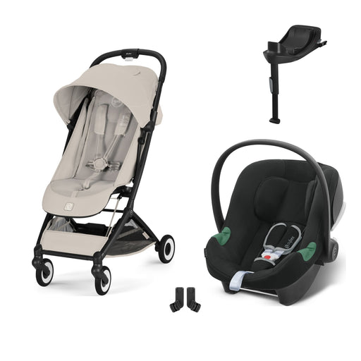 Cybex Orfeo Black Dune Grey, Aton B2 i-Size Volcano Black (Base One bazalı) ve adaptör — travel sistem