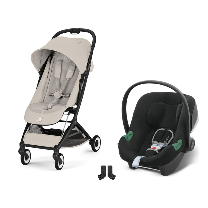 Cybex Orfeo Black Dune Grey, Aton B2 i-Size Volcano Black ve adaptör — travel sistem
