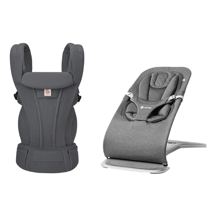 Ergobaby Evolve Charcoal Grey bouncer ve Omni Deluxe Mesh Graphite Grey taşıyıcı seti