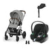 Cybex Balios S Lux Silver Stone Grey, Aton B2 i-Size Volcano Black (Base One bazalı) ve adaptör — travel sistem