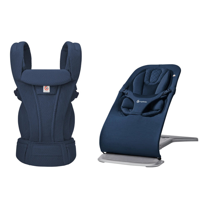 Ergobaby Evolve Midnight Blue bouncer ve Omni Deluxe Mesh Midnight Blue taşıyıcı seti