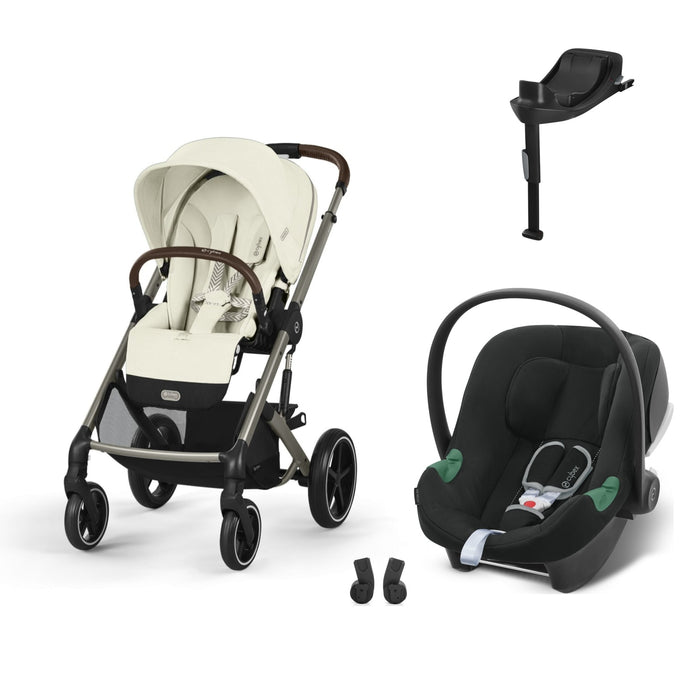 Cybex Balios S Lux Taupe Seashell Beige, Aton B2 i-Size Volcano Black (Base One bazalı) ve adaptör — travel sistem