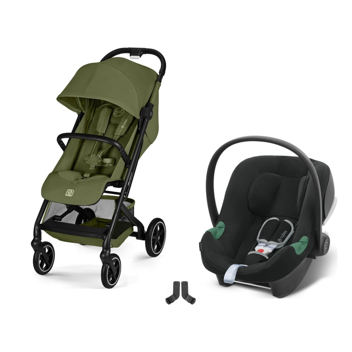 Cybex Beezy Moss Green bebek arabası, Aton B2 i-Size Volcano Black ana kucağı ve adaptör — travel sistem