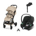 Cybex Beezy Almond Beige, Aton B2 i-Size Volcano Black (Base One bazalı) ve adaptör — travel sistem