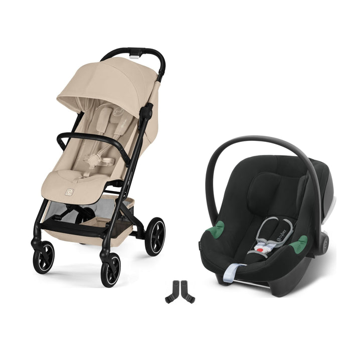 Cybex Beezy Almond Beige bebek arabası, Aton B2 i-Size Volcano Black ana kucağı ve adaptör — travel sistem