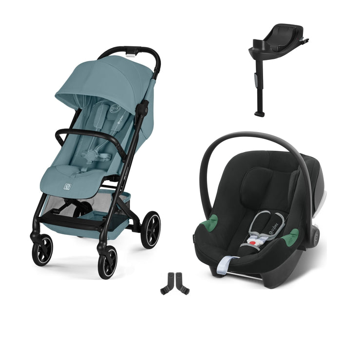 Cybex Beezy Stormy Blue, Aton B2 i-Size Volcano Black (Base One bazalı) ve adaptör — travel sistem