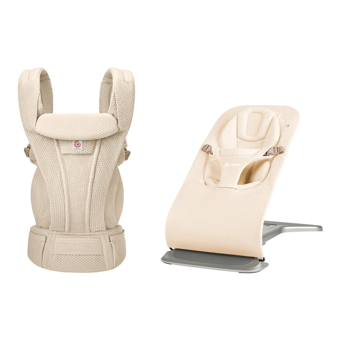 Ergobaby Evolve Mesh Cream bouncer ve Omni Deluxe Mesh Natural Beige taşıyıcı seti