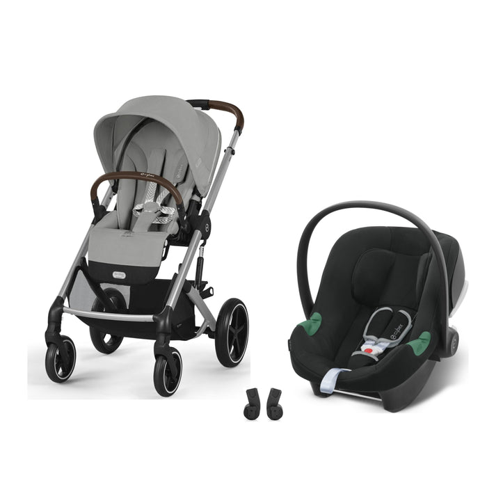 Cybex Balios S Lux Silver Stone Grey, Aton B2 i-Size Volcano Black ve adaptör — travel sistem