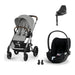 Cybex Balios S Lux Silver Stone Grey, Cloud T i-Size Plus Sephia Black (Base T bazalı) ve adaptör — travel sistem