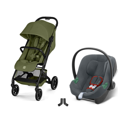 Cybex Beezy Moss Green bebek arabası, Aton B2 i-Size Steel Grey ana kucağı ve adaptör — travel sistem