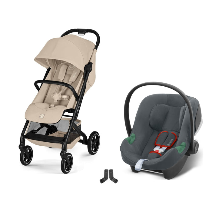 Cybex Beezy Almond Beige bebek arabası, Aton B2 i-Size Steel Grey ana kucağı ve adaptör — travel sistem