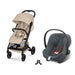 Cybex Beezy Almond Beige bebek arabası, Aton B2 i-Size Steel Grey ana kucağı ve adaptör — travel sistem