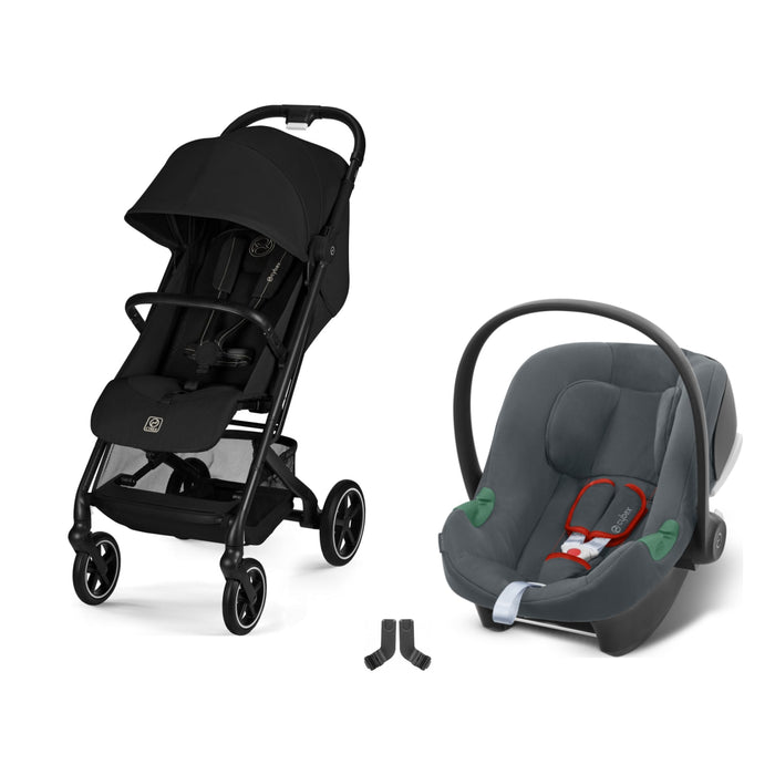 Cybex Beezy Magic Black bebek arabası, Aton B2 i-Size Steel Grey ana kucağı ve adaptör — travel sistem