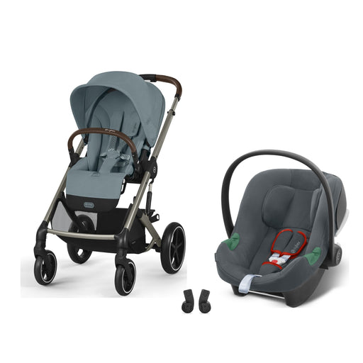 Cybex Balios S Lux Taupe Stormy Blue, Aton B2 i-Size Steel Grey ve adaptör — travel sistem