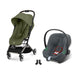 Cybex Orfeo Taupe Moss Green, Aton B2 i-Size Steel Grey ve adaptör — travel sistem