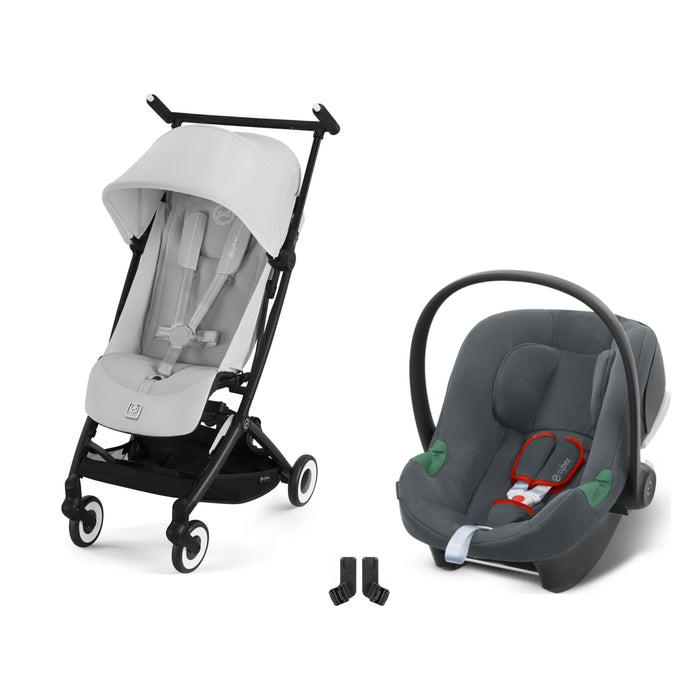 Cybex Libelle Black Fog Grey, Aton B2 i-Size Steel Grey ve adaptör — travel sistem