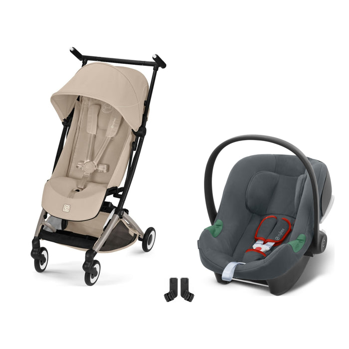 Cybex Libelle Taupe Almond Beige, Aton B2 i-Size Steel Grey ve adaptör — travel sistem