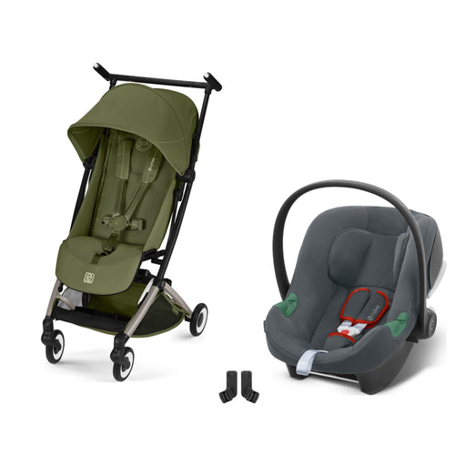Cybex Libelle Taupe Moss Green, Aton B2 i-Size Steel Grey ve adaptör — travel sistem