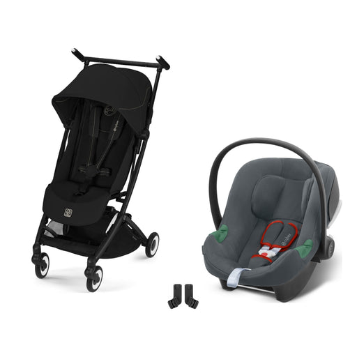 Cybex Libelle Black Magic Black, Aton B2 i-Size Steel Grey ve adaptör — travel sistem