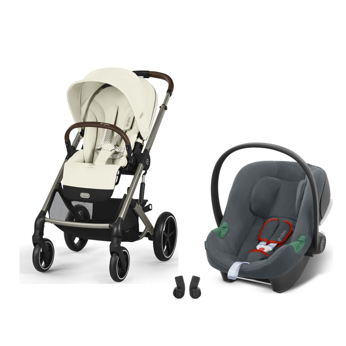 Cybex Balios S Lux Taupe Seashell Beige, Aton B2 i-Size Steel Grey ve adaptör — travel sistem