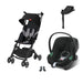 GB Pockit+ Velvet Black, Cybex Aton B2 i-Size Volcano Black (Base One bazalı) ve adaptör — travel sistem