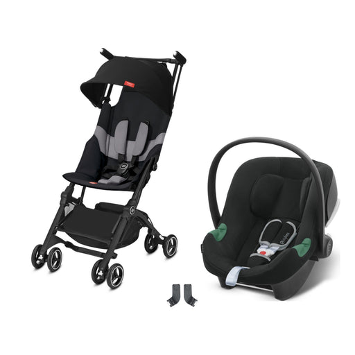 GB Pockit+ Velvet Black, Cybex Aton B2 i-Size Volcano Black ve adaptör — travel sistem