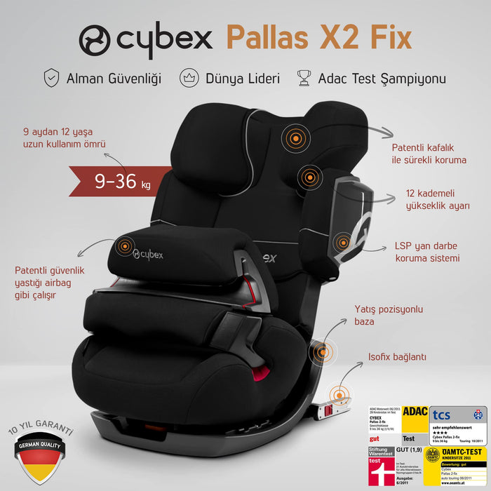 Adac'lı Cybex Pallas X2 Fix (9-36 Kg) Isofix Bebek Oto Koltuğu Pure Black / 3000 tl değerinde Ergobaby Tula Kanguru